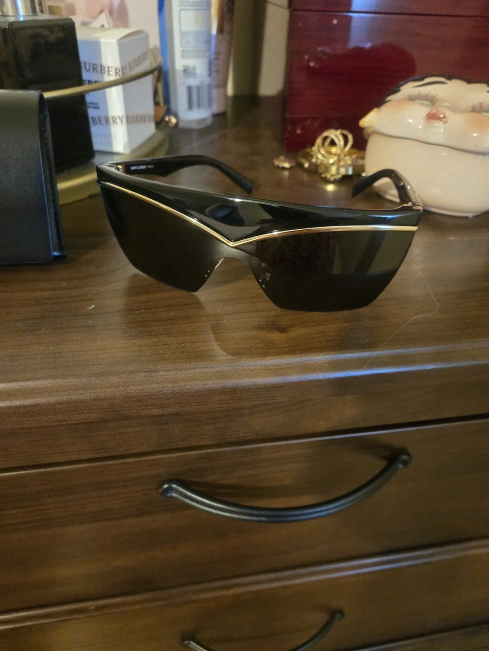 Saint Laurent Black Shield Sunglasses with Gold Accent